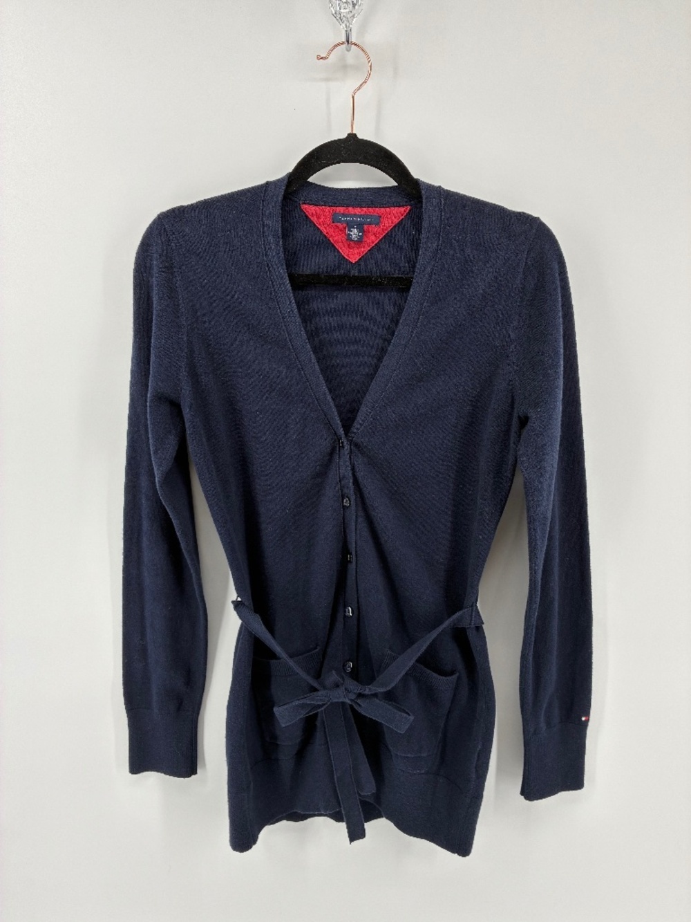 Tommy Hilfiger 4% Cashmere Blend Button Up Cardigan Waist Tie - Picture 1 of 10
